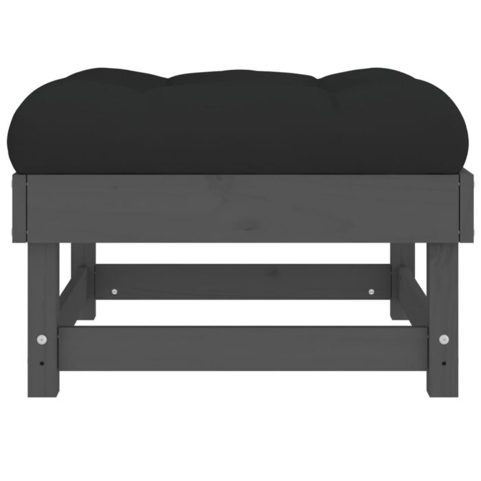 Repose-pied de jardin avec coussin gris bois de pin massif – Image 3