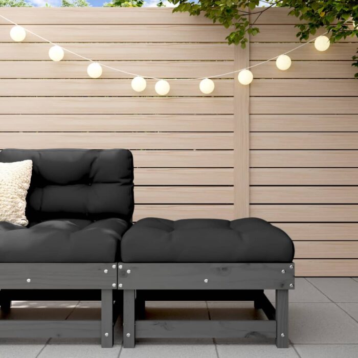 Repose-pied de jardin avec coussin gris bois de pin massif – Image 1
