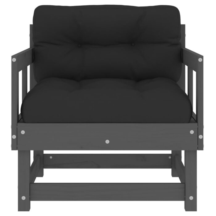 Chaises de jardin et coussins lot de 2 gris bois de pin massif – Image 2