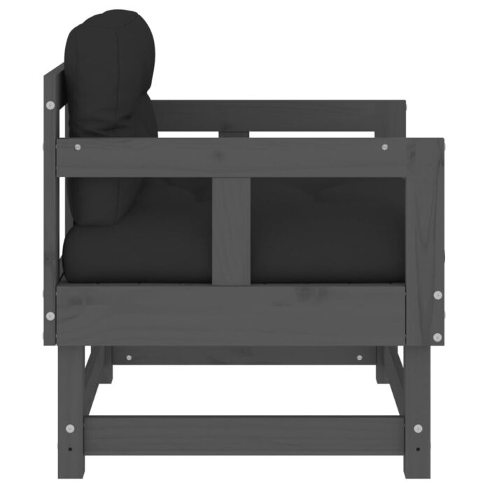 Chaises de jardin et coussins lot de 2 gris bois de pin massif – Image 3