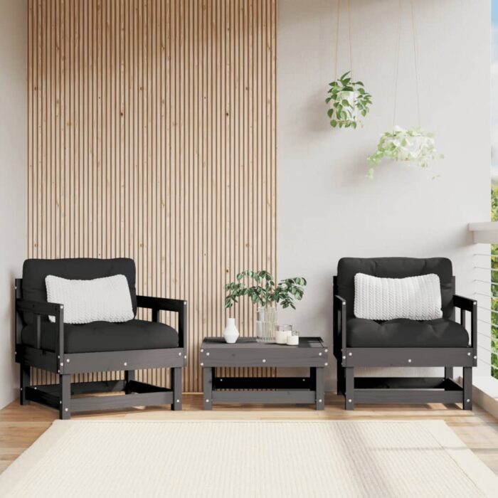 Chaises de jardin et coussins lot de 2 gris bois de pin massif – Image 1
