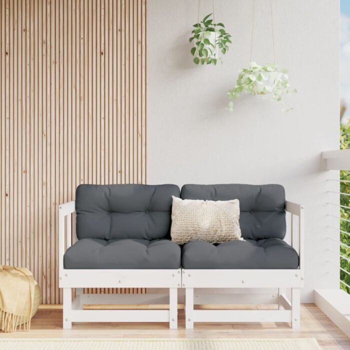 Canapés d'angle avec coussins 2 pcs blanc bois de pin massif – Image 1