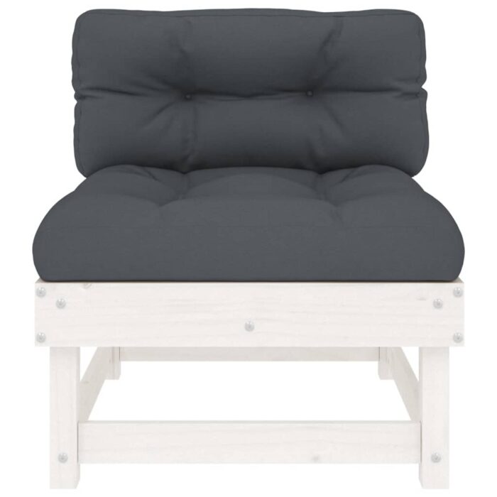 Canapés centraux avec coussins 2 pcs blanc bois de pin massif – Image 3