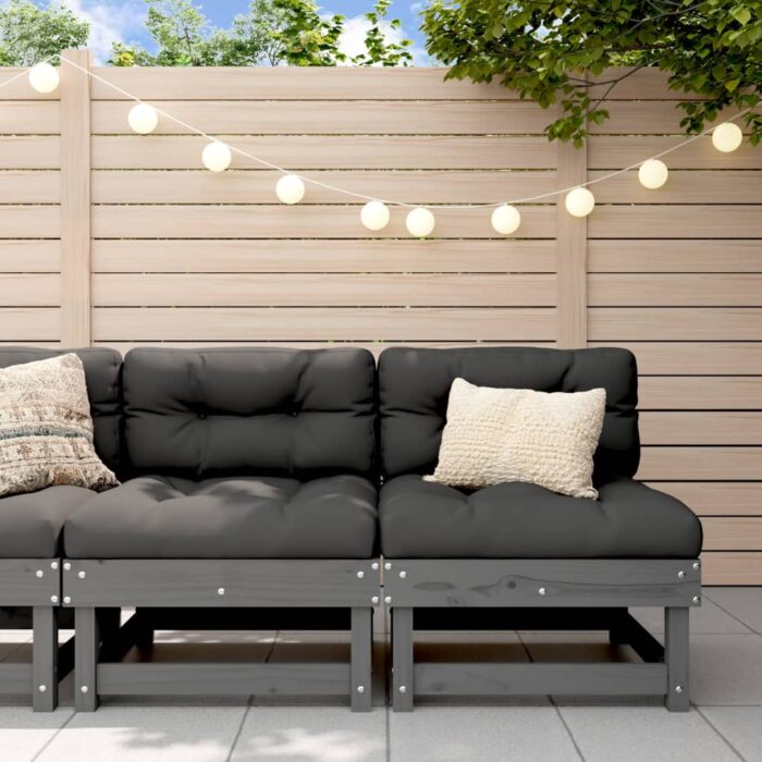 Canapés centraux avec coussins 2 pcs gris bois de pin massif – Image 1