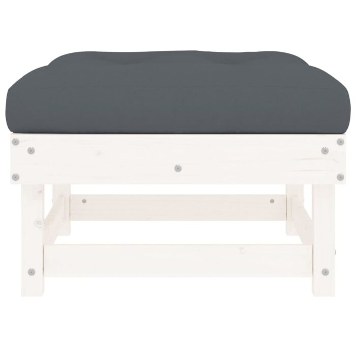 Repose-pieds de jardin avec coussins lot de 2 blanc bois de pin – Image 2