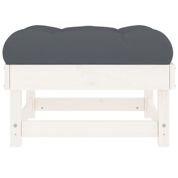 Repose-pieds de jardin avec coussins lot de 2 blanc bois de pin – Image 3