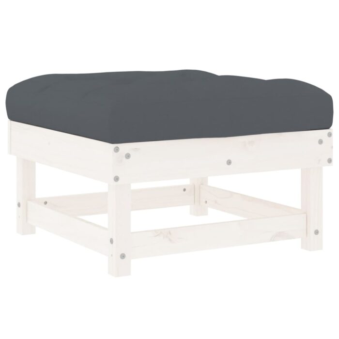 Repose-pieds de jardin avec coussins lot de 2 blanc bois de pin – Image 4
