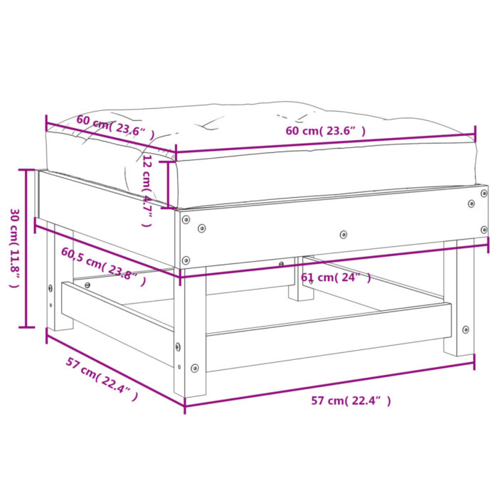 Repose-pieds de jardin avec coussins lot de 2 blanc bois de pin – Image 8