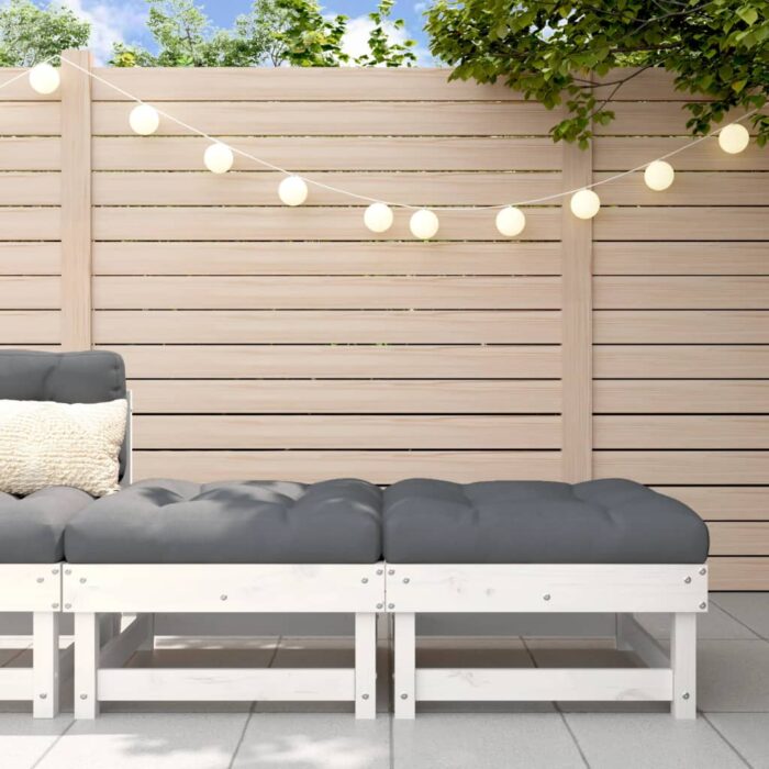 Repose-pieds de jardin avec coussins lot de 2 blanc bois de pin – Image 1