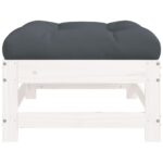 Repose-pied de jardin avec coussin blanc bois de pin massif – Image 2