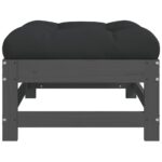Repose-pied de jardin avec coussin gris bois de pin massif – Image 2