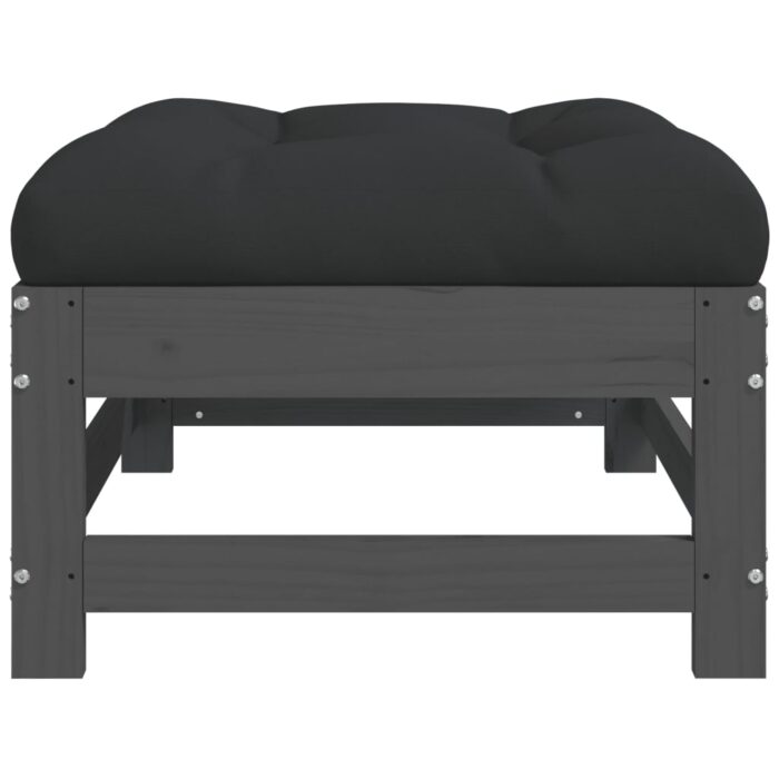 Repose-pied de jardin avec coussin gris bois de pin massif – Image 2