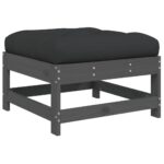 Repose-pied de jardin avec coussin gris bois de pin massif – Image 3