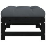 Repose-pied de jardin avec coussin noir bois de pin massif – Image 2