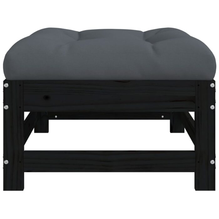 Repose-pied de jardin avec coussin noir bois de pin massif – Image 2