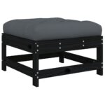 Repose-pied de jardin avec coussin noir bois de pin massif – Image 3