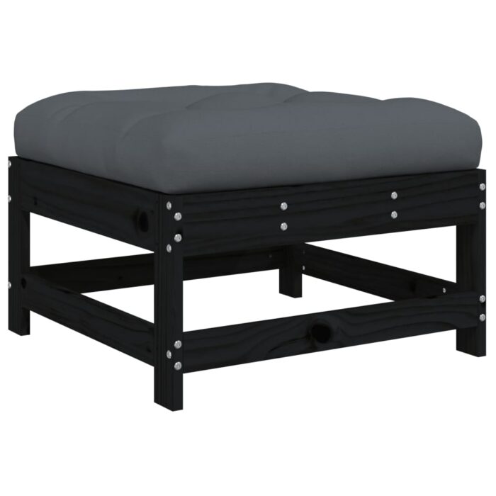 Repose-pied de jardin avec coussin noir bois de pin massif – Image 3
