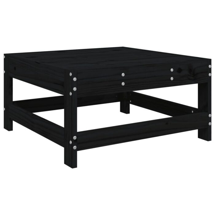 Repose-pied de jardin avec coussin noir bois de pin massif – Image 4