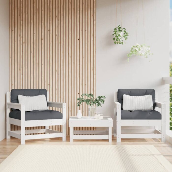 Chaises de jardin et coussins lot de 2 blanc bois de pin massif – Image 1