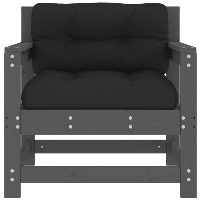 Chaises de jardin et coussins lot de 2 gris bois de pin massif – Image 2