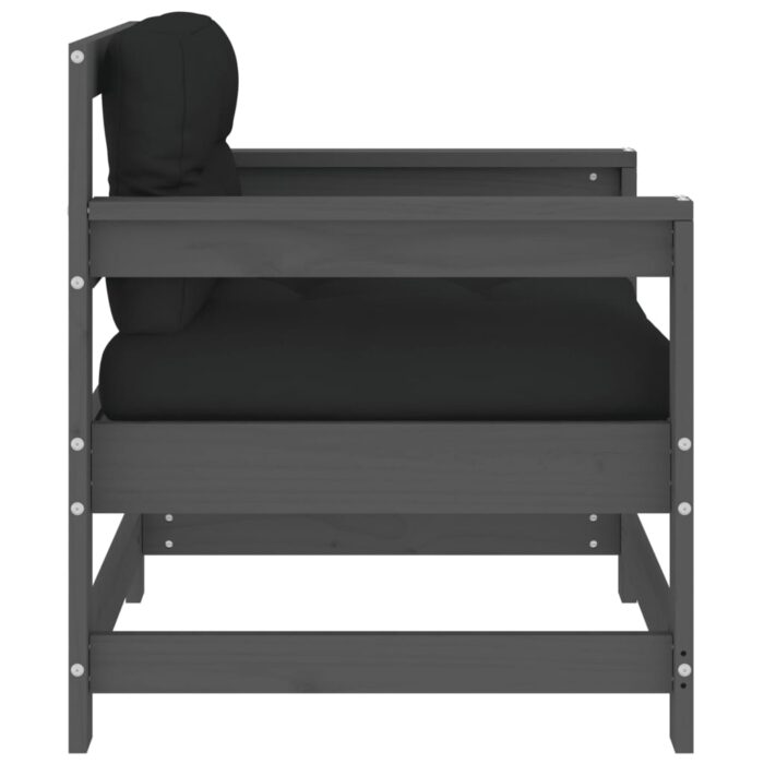 Chaises de jardin et coussins lot de 2 gris bois de pin massif – Image 3