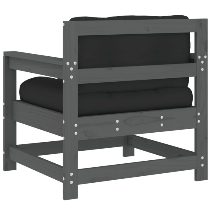 Chaises de jardin et coussins lot de 2 gris bois de pin massif – Image 4