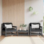 Chaises de jardin et coussins lot de 2 gris bois de pin massif
