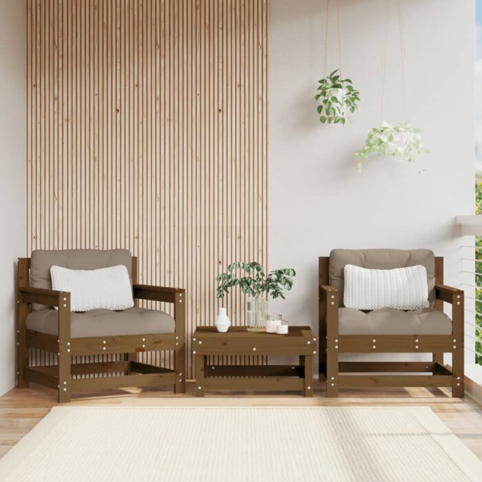 Chaises de jardin avec coussins lot de 2 marron miel – Image 1