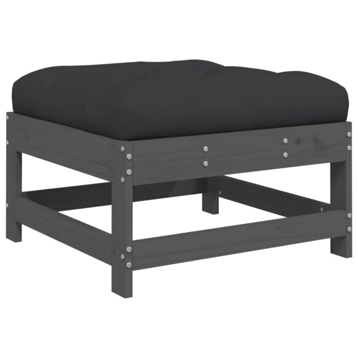 Repose-pieds de jardin coussins lot de 2 gris bois pin massif – Image 2