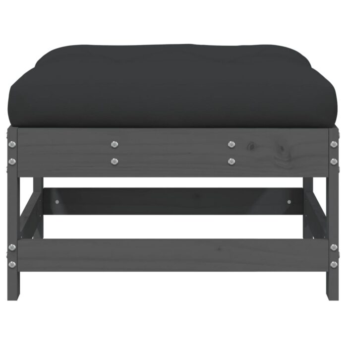 Repose-pieds de jardin coussins lot de 2 gris bois pin massif – Image 3