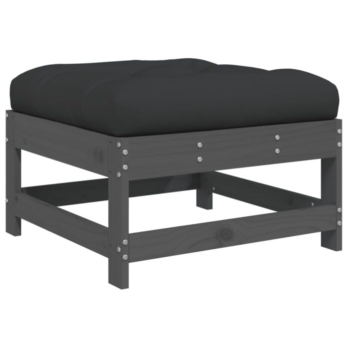 Repose-pieds de jardin coussins lot de 2 gris bois pin massif – Image 5
