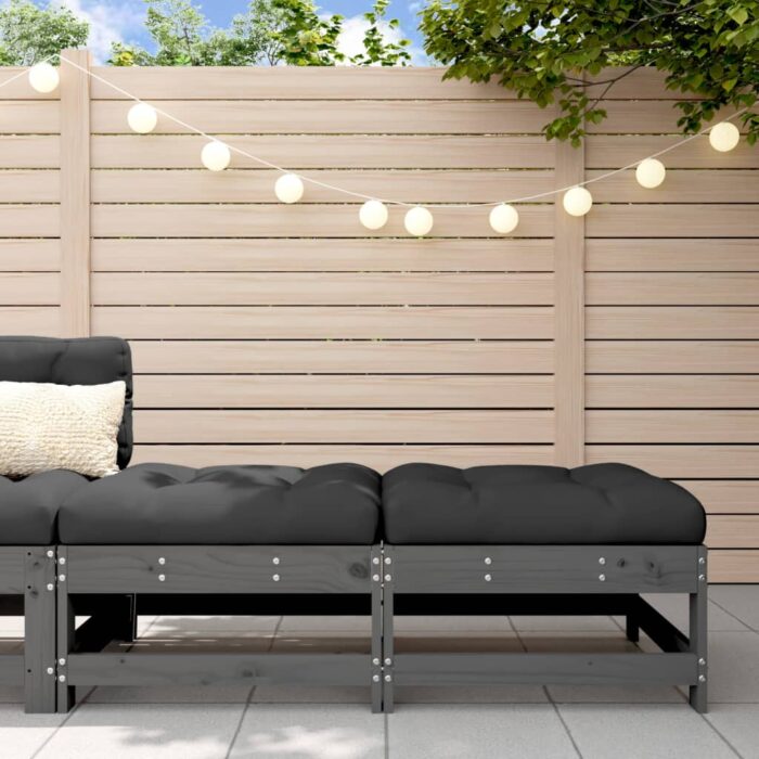 Repose-pieds de jardin coussins lot de 2 gris bois pin massif – Image 1