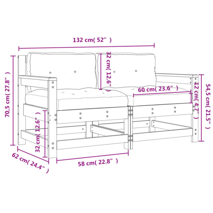 Chaises de jardin avec coussins lot de 2 bois de pin massif – Image 8
