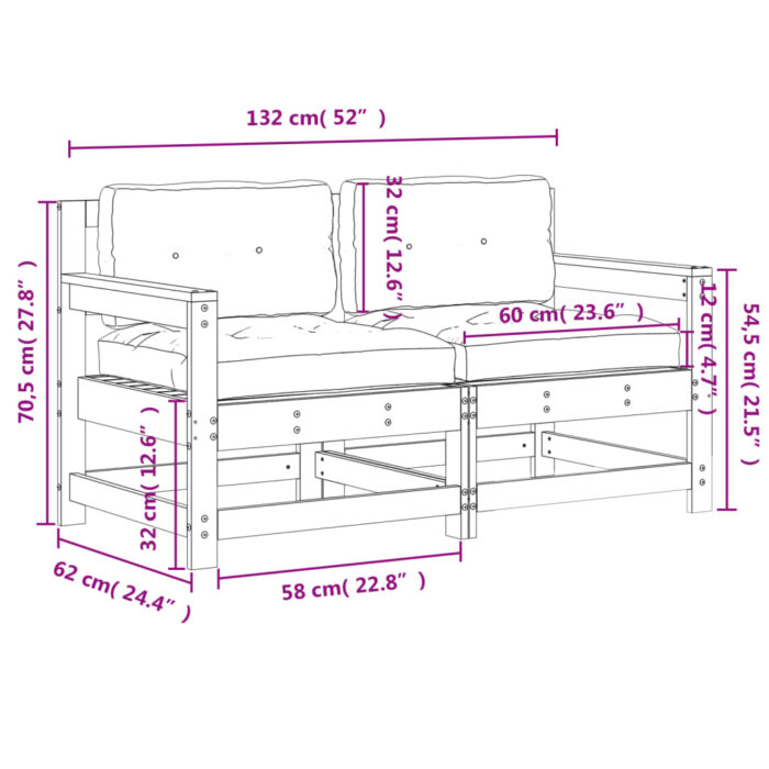 Chaises de jardin avec coussins lot de 2 bois de pin imprégné – Image 8