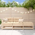 Salon de jardin 3 pcs avec coussins bois massif