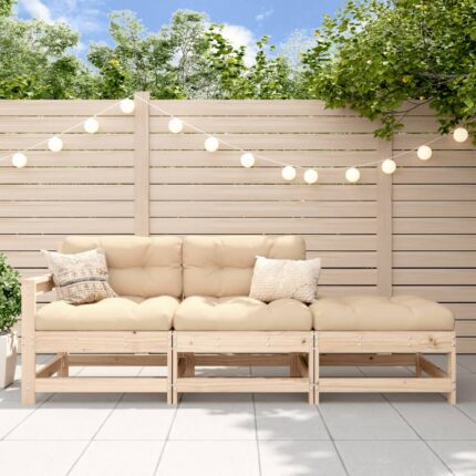 Salon de jardin 3 pcs avec coussins bois massif