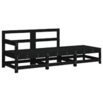 Salon de jardin 3 pcs avec coussins noir bois massif – Image 2