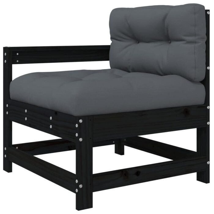 Salon de jardin 3 pcs avec coussins noir bois massif – Image 3
