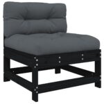 Salon de jardin 3 pcs avec coussins noir bois massif – Image 4