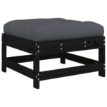 Salon de jardin 3 pcs avec coussins noir bois massif – Image 5