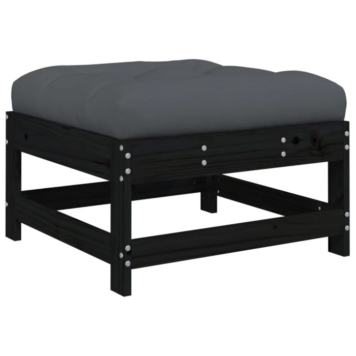 Salon de jardin 3 pcs avec coussins noir bois massif – Image 5