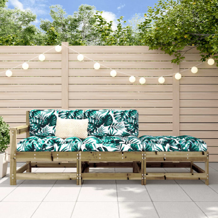 Salon de jardin 3 pcs avec coussins bois de pin imprégné – Image 1