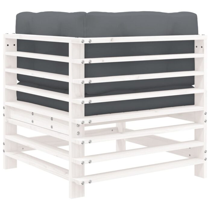 Canapé d'angle avec coussins blanc bois de pin solide – Image 3