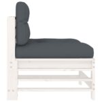 Canapé central avec coussins blanc bois de pin massif – Image 2