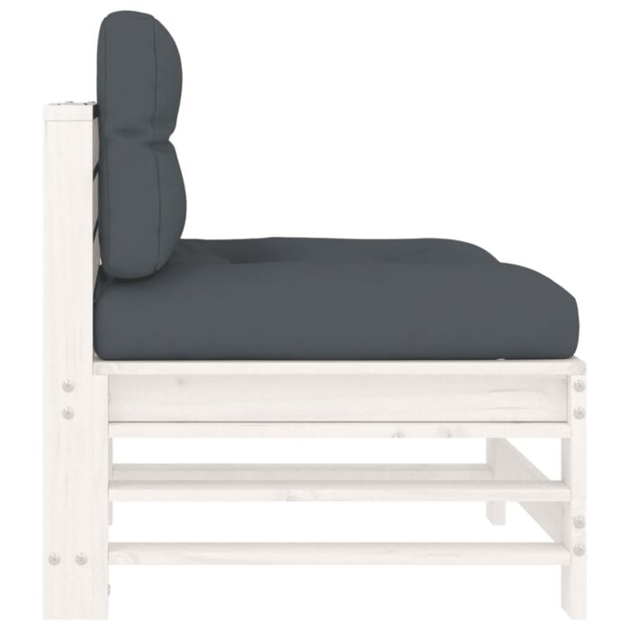 Canapé central avec coussins blanc bois de pin massif – Image 2