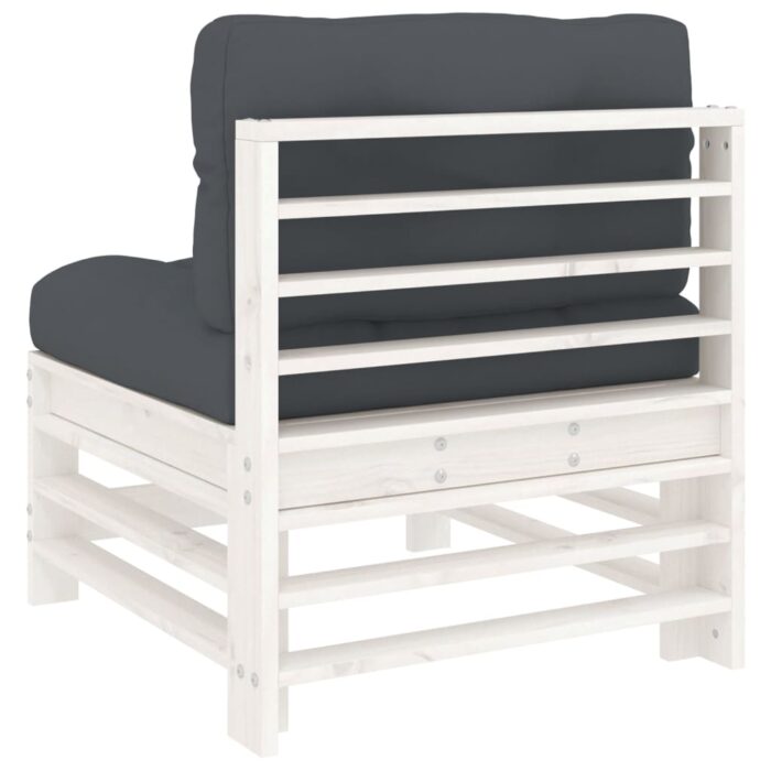 Canapé central avec coussins blanc bois de pin massif – Image 3