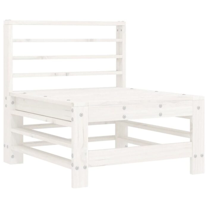 Canapé central avec coussins blanc bois de pin massif – Image 4