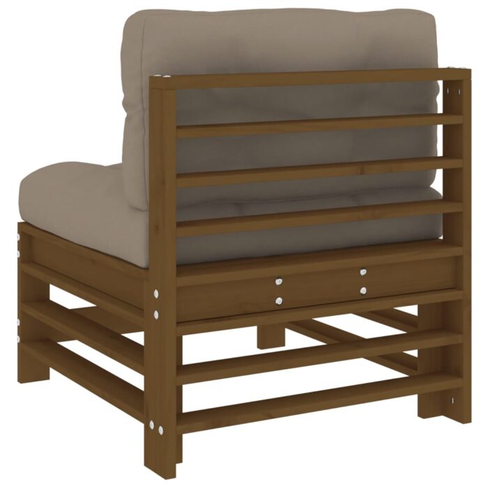Canapé central avec coussins marron miel bois de pin solide – Image 3