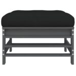 Repose-pied de jardin avec coussin gris bois de pin massif – Image 2