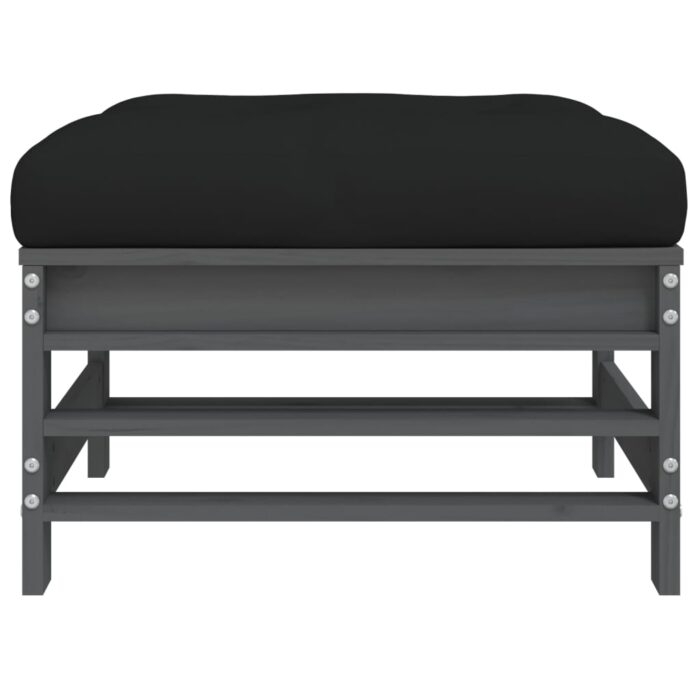 Repose-pied de jardin avec coussin gris bois de pin massif – Image 2